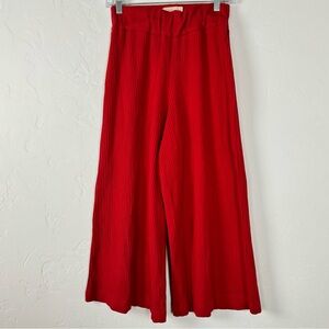 Delfina Balda Sweat Pants Joggers Pull On‎ Solid Red Ribbed Crop Ankle Cotton